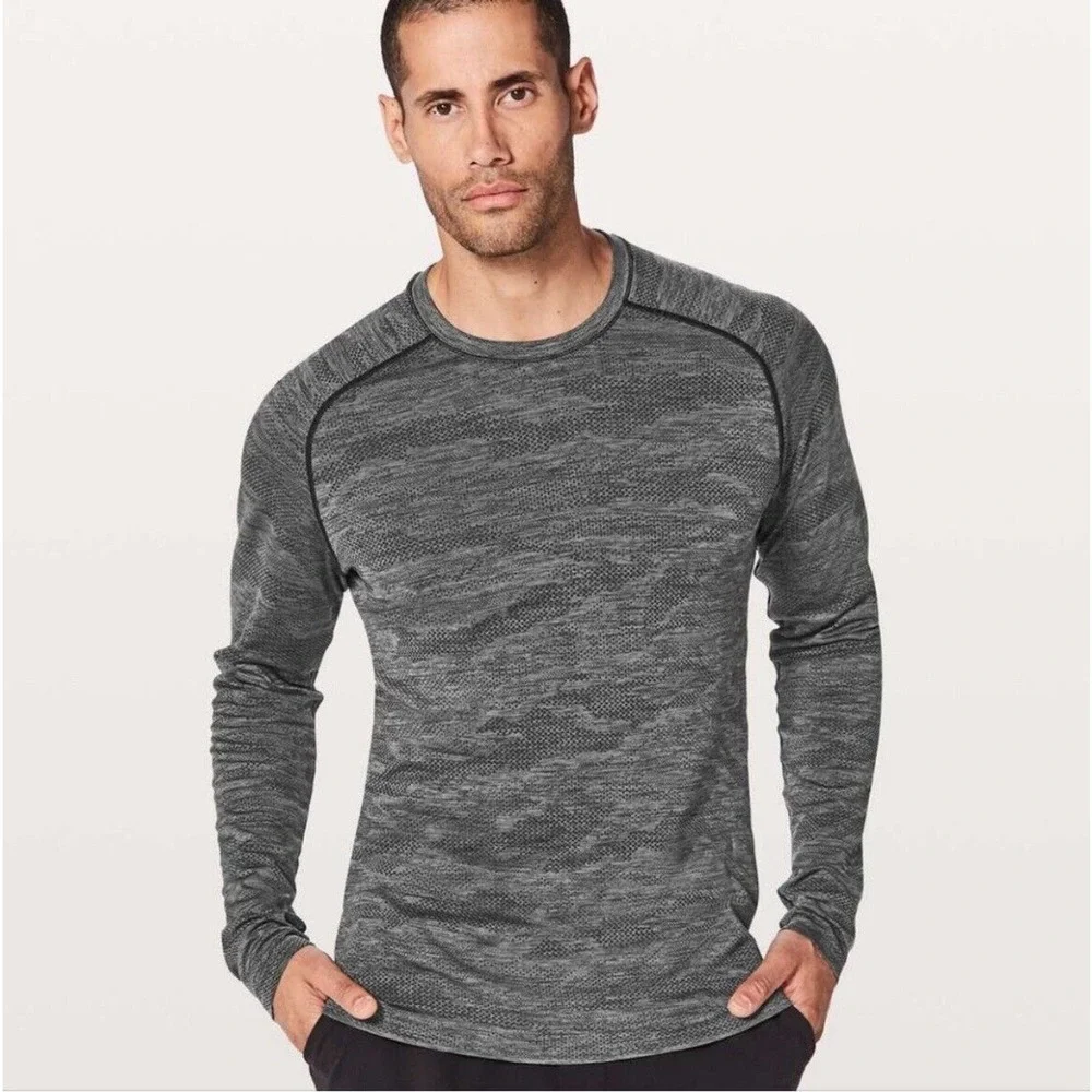 Lululemon Men Black Anchor Gray Camo Mesh Metal Vent Tech Long Sleeve Shirt XL - Picture 10 of 11